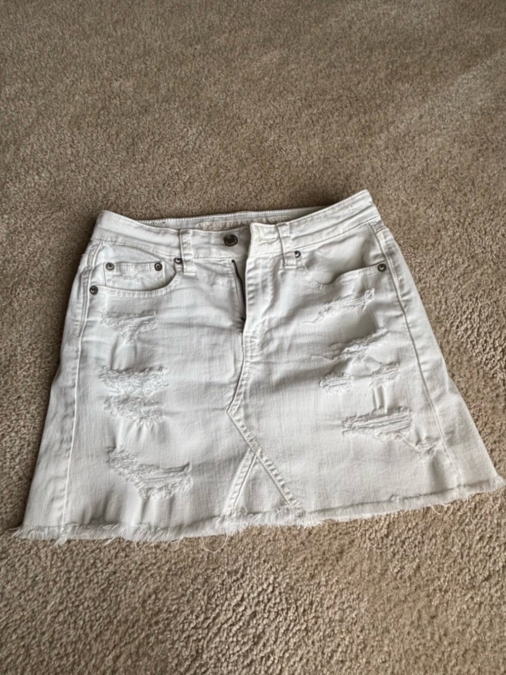 American Eagle Outfitters White Distressed Denim Mini Skirt